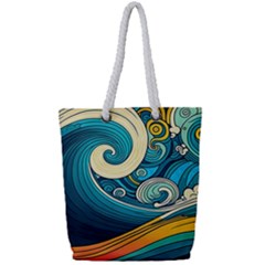 Waves Wave Ocean Sea Abstract Whimsical Abstract Art Full Print Rope Handle Tote (small) by Ndabl3x