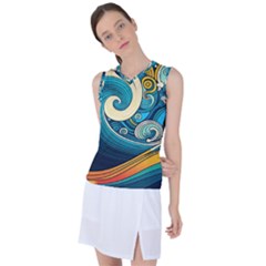 Waves Wave Ocean Sea Abstract Whimsical Abstract Art Women s Sleeveless Sports Top by Ndabl3x