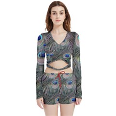 Peacock Feathers Peacock Bird Feathers Velvet Wrap Crop Top And Shorts Set by Ndabl3x