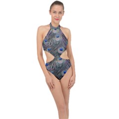 Peacock Feathers Peacock Bird Feathers Halter Side Cut Swimsuit by Ndabl3x