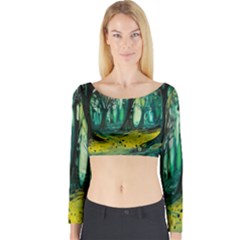 Ai Generated Trees Forest Mystical Forest Nature Art Long Sleeve Crop Top by Ndabl3x