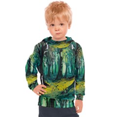 Ai Generated Trees Forest Mystical Forest Nature Art Kids  Hooded Pullover by Ndabl3x