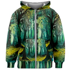 Ai Generated Trees Forest Mystical Forest Nature Art Kids  Zipper Hoodie Without Drawstring by Ndabl3x