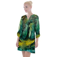 Ai Generated Trees Forest Mystical Forest Nature Art Open Neck Shift Dress