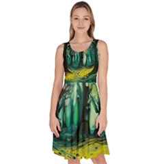 Ai Generated Trees Forest Mystical Forest Nature Art Knee Length Skater Dress With Pockets