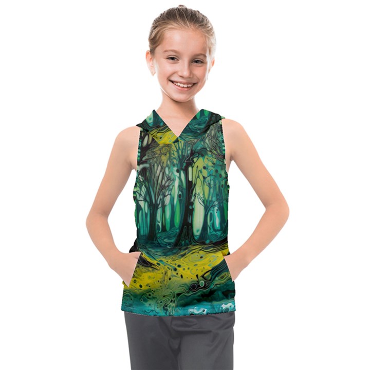 Ai Generated Trees Forest Mystical Forest Nature Art Kids  Sleeveless Hoodie