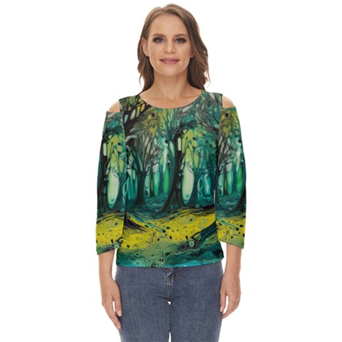 Ai Generated Trees Forest Mystical Forest Nature Art Cut Out Wide Sleeve Top by Ndabl3x