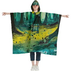 Ai Generated Trees Forest Mystical Forest Nature Art Women s Hooded Rain Ponchos by Ndabl3x