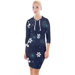 Flowers Pattern Pattern Flower Texture Quarter Sleeve Hood Bodycon Dress