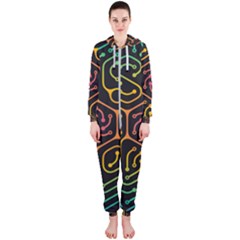 Circuit Hexagonal Geometric Pattern Background Pattern Hooded Jumpsuit (ladies)