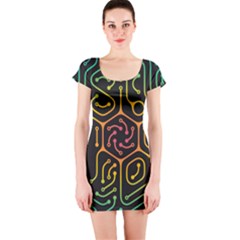 Circuit Hexagonal Geometric Pattern Background Pattern Short Sleeve Bodycon Dress