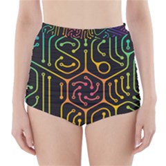 Circuit Hexagonal Geometric Pattern Background Pattern High-waisted Bikini Bottoms