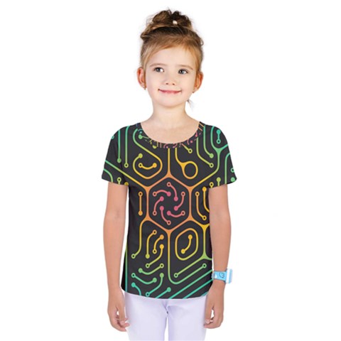 Circuit Hexagonal Geometric Pattern Background Pattern Kids  One Piece Tee by Ndabl3x