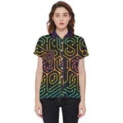 Circuit Hexagonal Geometric Pattern Background Pattern Short Sleeve Pocket Shirt by Ndabl3x