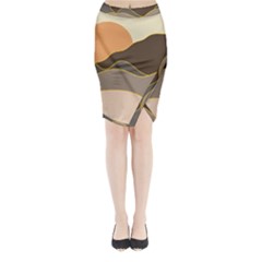 Boho Bohemian Hills Nature Drawing Midi Wrap Pencil Skirt