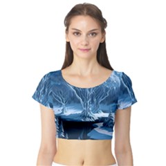 Nature Winter Cold Snow Landscape Short Sleeve Crop Top