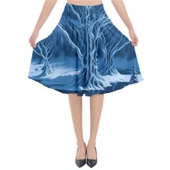 Nature Winter Cold Snow Landscape Flared Midi Skirt by Ndabl3x