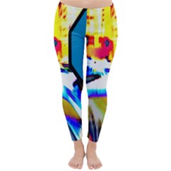 Stop Retro Abstract Stop Sign Blur Classic Winter Leggings by Ndabl3x