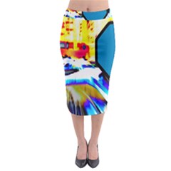 Stop Retro Abstract Stop Sign Blur Midi Pencil Skirt by Ndabl3x