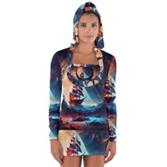 Tree Planet Moon Long Sleeve Hooded T-shirt by Ndabl3x