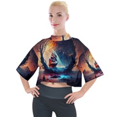 Tree Planet Moon Mock Neck Tee