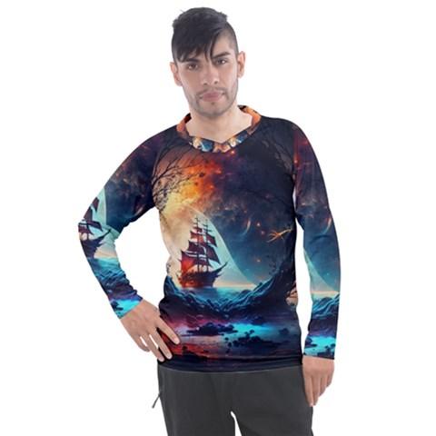 Tree Planet Moon Men s Pique Long Sleeve Tee by Ndabl3x