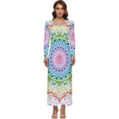 Mandala Pattern Rainbow Pride Long Sleeve Longline Maxi Dress