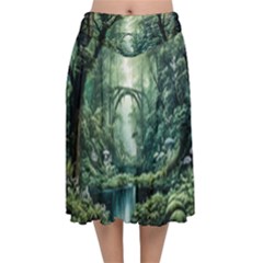 River Forest Wood Nature Velvet Flared Midi Skirt by Ndabl3x