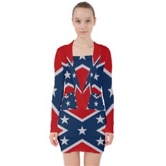 Rebel Flag  V-neck Bodycon Long Sleeve Dress by Jen1cherryboot88