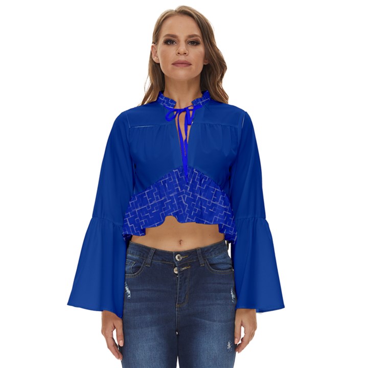 Scratched Royal Blue Stripe Boho Long Bell Sleeve Top