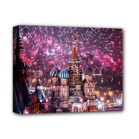 Moscow Kremlin Saint Basils Cathedral Architecture  Building Cityscape Night Fireworks Deluxe Canvas 14  X 11  (stretched) by Cowasu