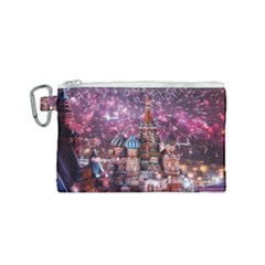 Moscow Kremlin Saint Basils Cathedral Architecture  Building Cityscape Night Fireworks Canvas Cosmetic Bag (small)