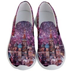 Moscow Kremlin Saint Basils Cathedral Architecture  Building Cityscape Night Fireworks Men s Lightweight Slip Ons by Cowasu