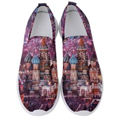 Moscow Kremlin Saint Basils Cathedral Architecture  Building Cityscape Night Fireworks Men s Slip On Sneakers