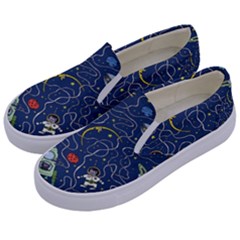 Cat Cosmos Cosmonaut Rocket Kids  Canvas Slip Ons by Cowasu