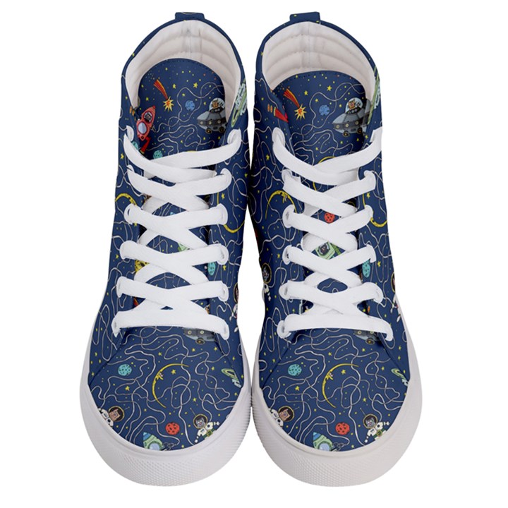 Cat Cosmos Cosmonaut Rocket Women s Hi-Top Skate Sneakers