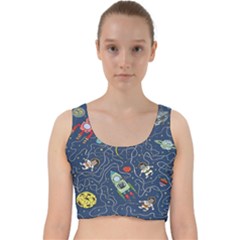 Cat Cosmos Cosmonaut Rocket Velvet Racer Back Crop Top