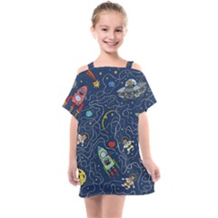 Cat Cosmos Cosmonaut Rocket Kids  One Piece Chiffon Dress by Cowasu