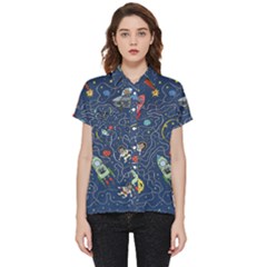 Cat Cosmos Cosmonaut Rocket Short Sleeve Pocket Shirt by Cowasu