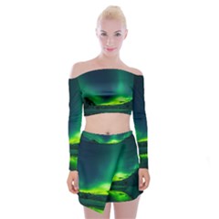 Iceland Aurora Borealis Off Shoulder Top With Mini Skirt Set by Cowasu