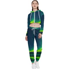 Iceland Aurora Borealis Cropped Zip Up Lounge Set by Cowasu