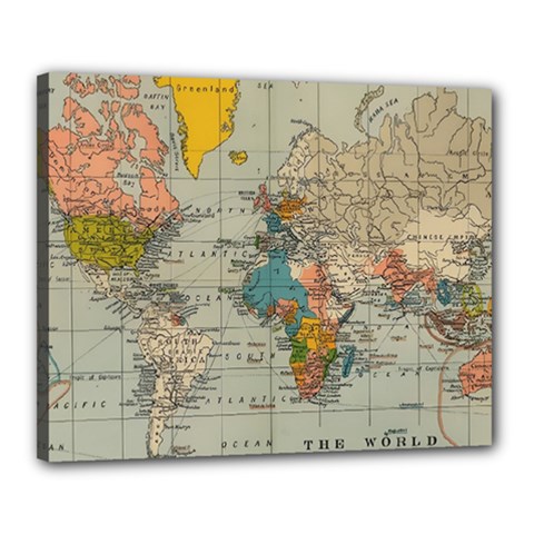 Vintage World Map Canvas 20  X 16  (stretched)