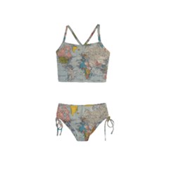 Vintage World Map Girls  Tankini Swimsuit