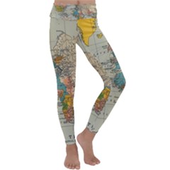 Vintage World Map Kids  Lightweight Velour Classic Yoga Leggings