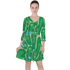 Golf Course Par Golf Course Green Quarter Sleeve Ruffle Waist Dress by Cowasu