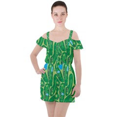 Golf Course Par Golf Course Green Ruffle Cut Out Chiffon Playsuit