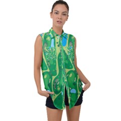 Golf Course Par Golf Course Green Sleeveless Chiffon Button Shirt