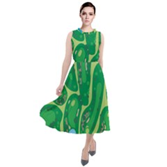 Golf Course Par Golf Course Green Round Neck Boho Dress by Cowasu