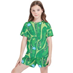 Golf Course Par Golf Course Green Kids  Tee And Sports Shorts Set by Cowasu