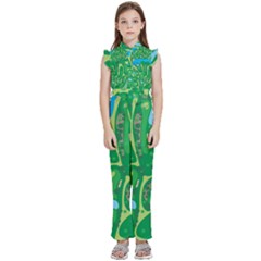 Golf Course Par Golf Course Green Kids  Sleeveless Ruffle Edge Band Collar Chiffon One Piece by Cowasu